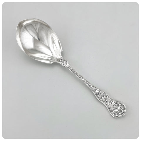 Sterling Silver Berry Spoon in “Olympian” by Tiffany and Company, New York, NY, Patented 1878 - The Silver Vault of Charleston