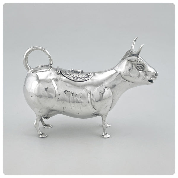 Facing right, German 800/1000 Solid Silver Cow Creamer, After 1888 - The Silver Vault of Charleston