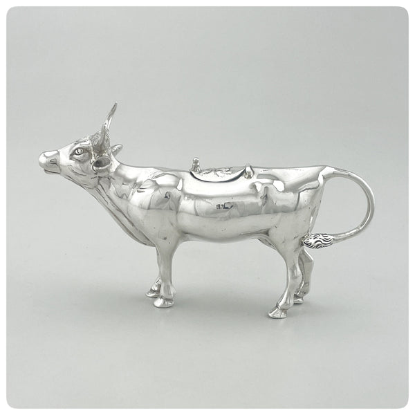 Facing left, German Sterling Silver Cow Creamer Made for the American Market, Circa 1900 - The Silver Vault of Charleston