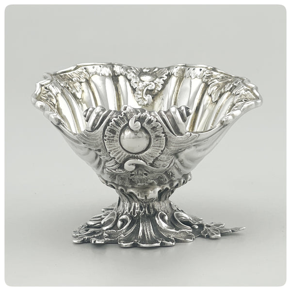 Cartouche, English Sterling Silver and Vermeil Salt Cellar, Hands and Company, London, 1852-1853 - The Silver Vault of Charleston