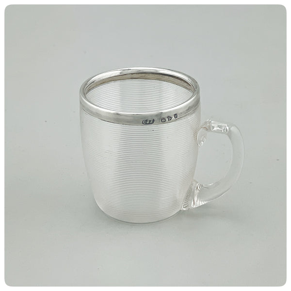 English Sterling and Glass Match Striker in the Shape of a Mug, Charles Fox and Company, Limited, Chester, 1898-1899