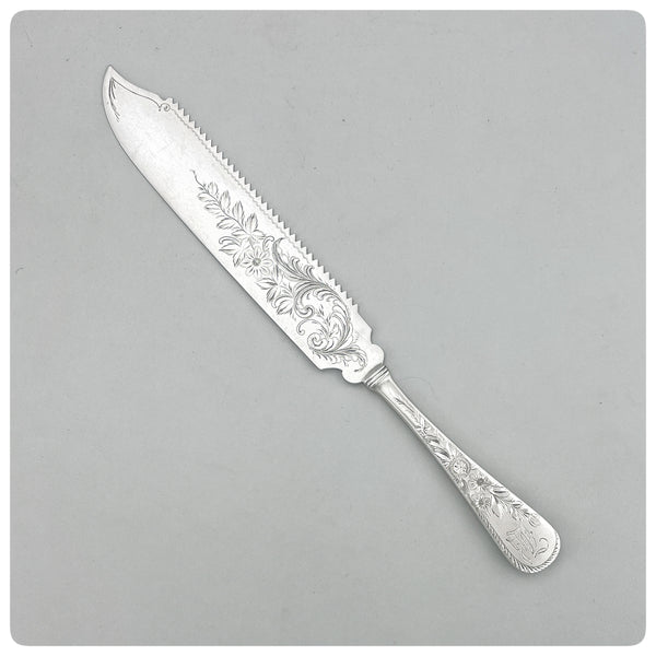 Sterling Silver Cake Saw in "Cherry Blossom, engraved", Gorham Manufacturing Company, Providence, RI, Patented 1894 - The Silver Vault of Charleston