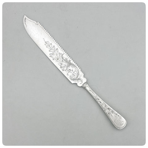 Sterling Silver Cake Saw in "Cherry Blossom, engraved", Gorham Manufacturing Company, Providence, RI, Patented 1894 - The Silver Vault of Charleston