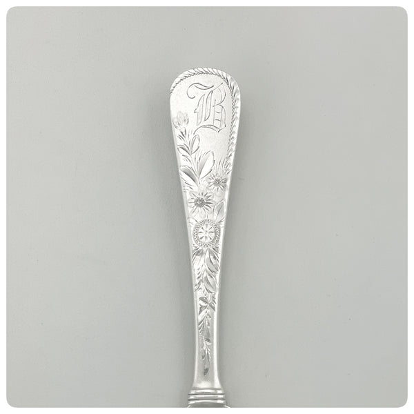 Handle, Sterling Silver Cake Saw in "Cherry Blossom, engraved", Gorham Manufacturing Company, Providence, RI, Patented 1894 - The Silver Vault of Charleston